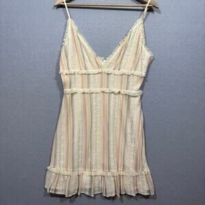 Storia Boutique Babydoll Dress Medium Mesh Ruffle Lace Feminine Soft Neutral